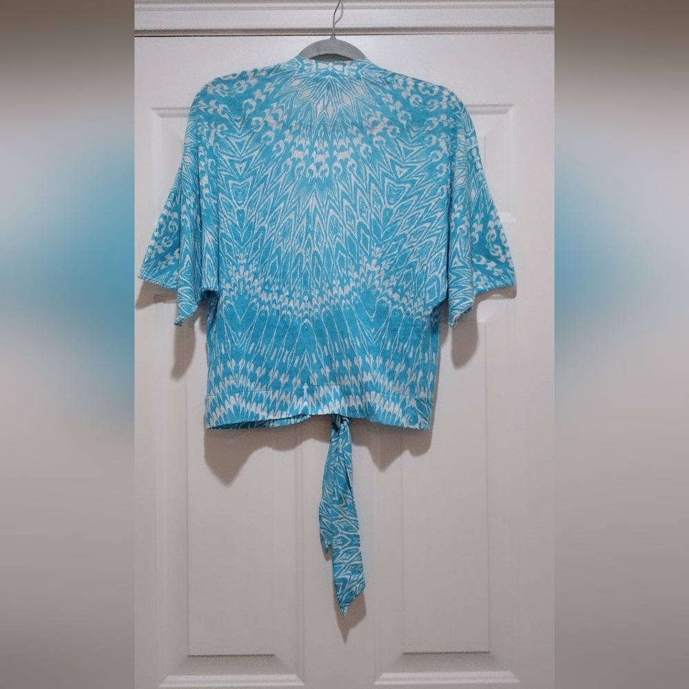 Chicos Size Small Linen Blend Knit Tie Beachy Blouse - Picture 5 of 6